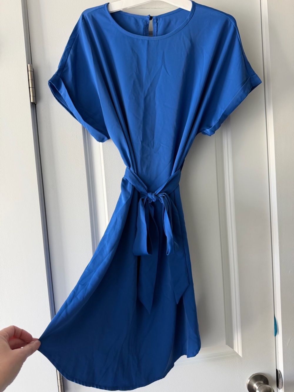 SHEIN Royal Blue Short-Sleeve Tie-Waist Midi Dress